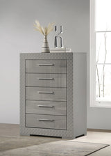 Ives 5-drawer Bedroom Chest of Drawers Grey High Gloss by Coaster at Eve Furniture