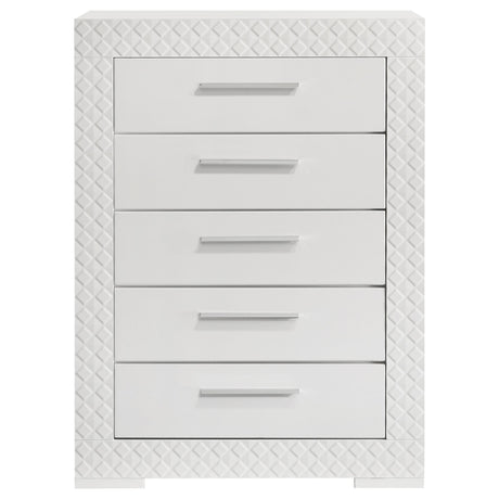 Ives 5-drawer Bedroom Chest of Drawers White High Gloss by Coaster at Eve Furniture