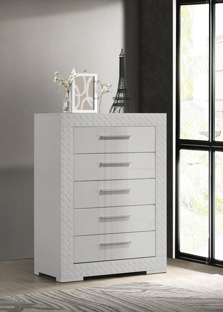 Ives 5-drawer Bedroom Chest of Drawers White High Gloss by Coaster at Eve Furniture