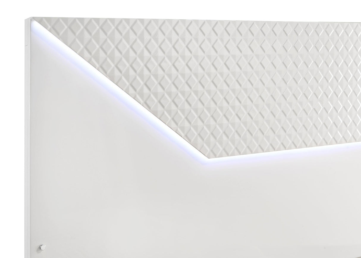 Ives Eastern King Panel Bed LED Headboard White High Gloss