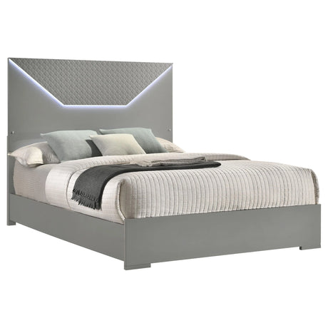 Ives Gray High Gloss Eastern King Panel Bed LED Headboard by Coaster at Eve Furniture