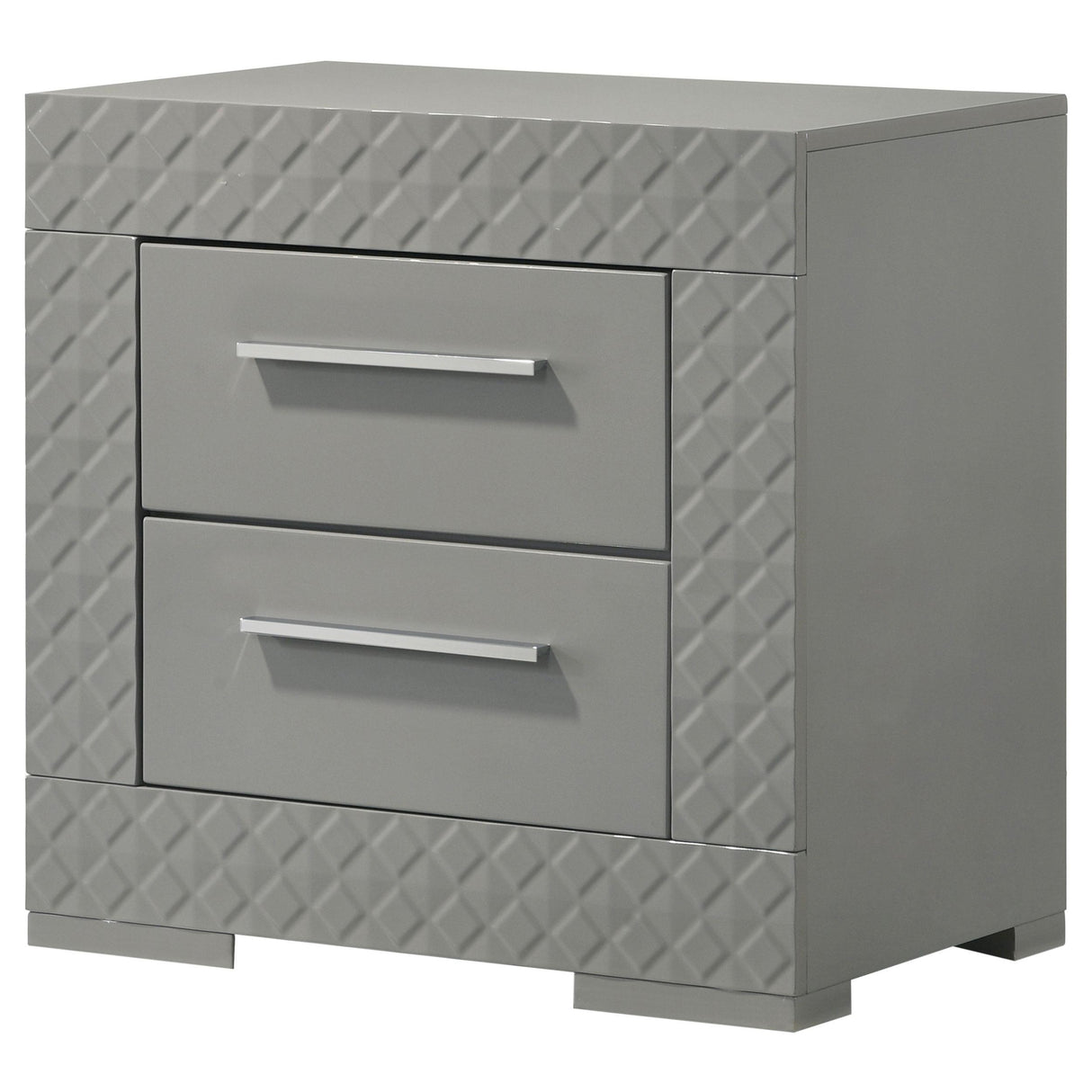 Ives Grey High Gloss 2-drawer Nightstand Bedside Table by Coaster at Eve Furniture