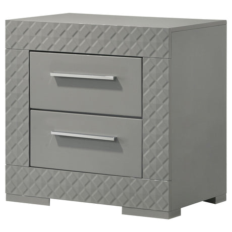 Ives Grey High Gloss 2-drawer Nightstand Bedside Table by Coaster at Eve Furniture