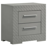Ives Grey High Gloss 2-drawer Nightstand Bedside Table by Coaster at Eve Furniture