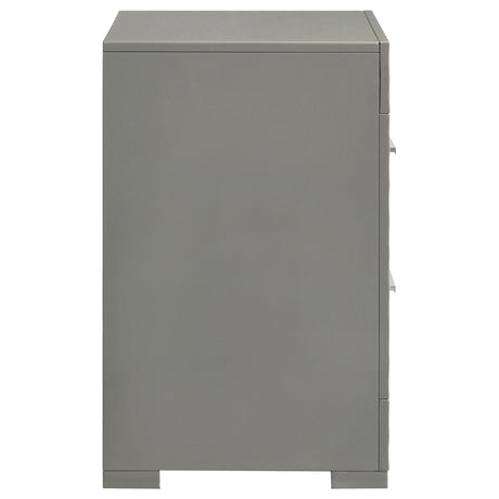 Ives Grey High Gloss 2-drawer Nightstand Bedside Table by Coaster at Eve Furniture