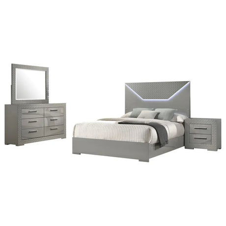 Ives Grey High Gloss 4-Piece Queen Bedroom Set by Coaster at Eve Furniture