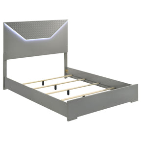 Ives Grey High Gloss Queen Panel Bed LED Headboard by Coaster at Eve Furniture