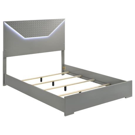 Ives Grey High Gloss Queen Panel Bed LED Headboard by Coaster at Eve Furniture
