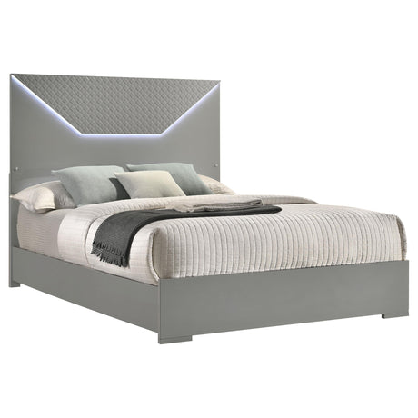 Ives Grey High Gloss Queen Panel Bed LED Headboard by Coaster at Eve Furniture