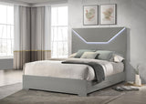 Ives Queen Panel Bed LED Headboard Grey High Gloss