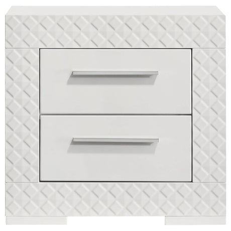 Ives White High Gloss 2-drawer Nightstand Bedside Table by Coaster at Eve Furniture