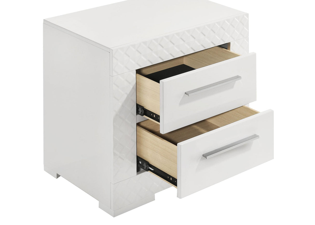 Ives White High Gloss 2-drawer Nightstand Bedside Table by Coaster at Eve Furniture