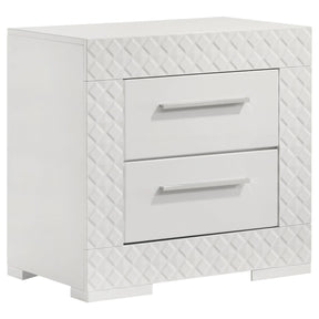 Ives White High Gloss 2-drawer Nightstand Bedside Table by Coaster at Eve Furniture