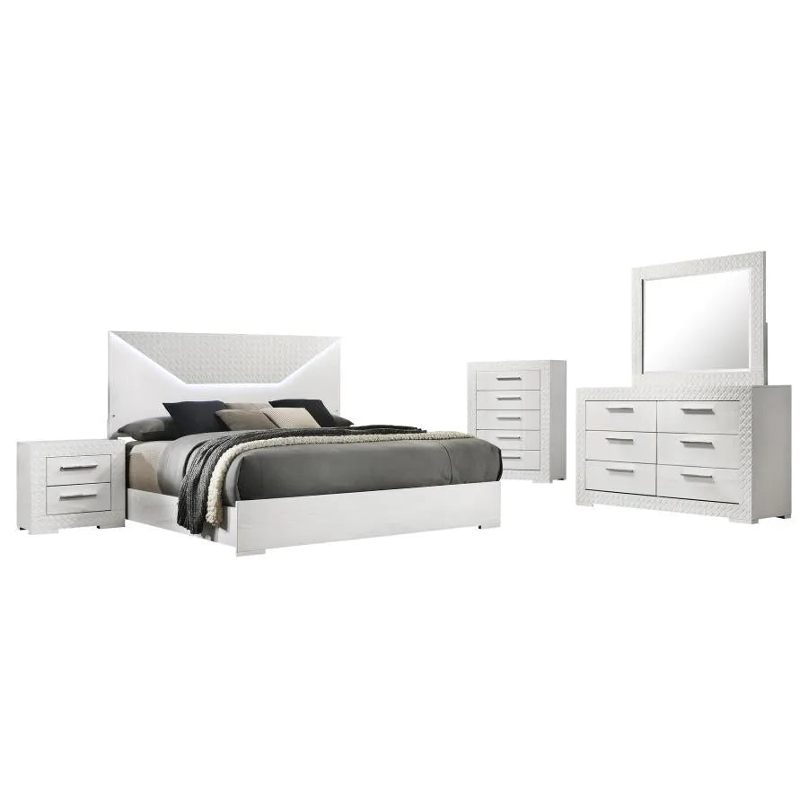 Ives White High Gloss 5-Piece Eastern King Bedroom Set by Coaster at Eve Furniture