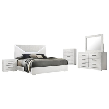 Ives White High Gloss 5-Piece Eastern King Bedroom Set by Coaster at Eve Furniture
