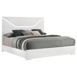 Ives White High Gloss Eastern King Panel Bed LED Headboard by Coaster at Eve Furniture