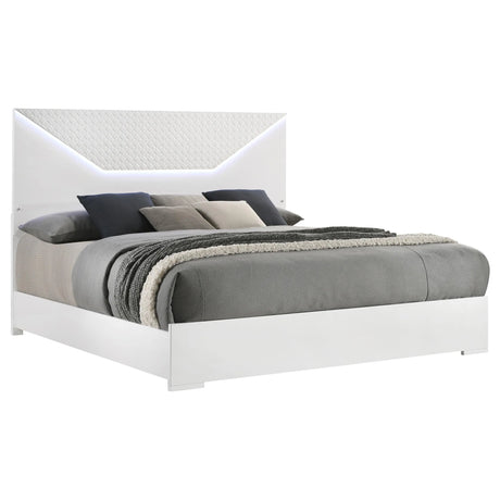 Ives White High Gloss Eastern King Panel Bed LED Headboard by Coaster at Eve Furniture