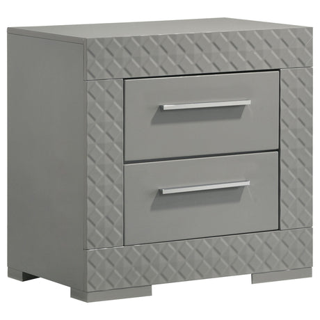 Ives Grey High Gloss 2-drawer Nightstand Bedside Table by Coaster at Eve Furniture