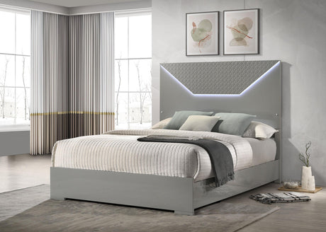 Ives Grey High Gloss Queen Panel Bed LED Headboard by Coaster at Eve Furniture
