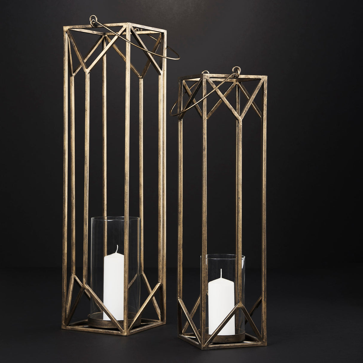 Ivy Large Gold Metal Geometric Cage Candle Holder Lantern by Mercana at Eve Furniture