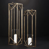 Ivy Large Gold Metal Geometric Cage Candle Holder Lantern by Mercana at Eve Furniture