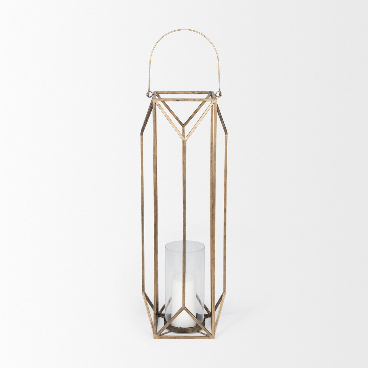 Ivy Large Gold Metal Geometric Cage Candle Holder Lantern by Mercana at Eve Furniture
