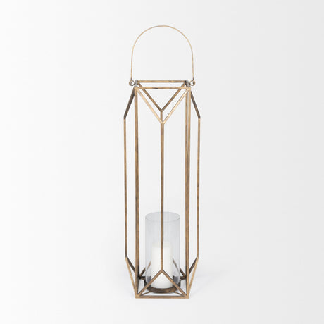 Ivy Large Gold Metal Geometric Cage Candle Holder Lantern by Mercana at Eve Furniture
