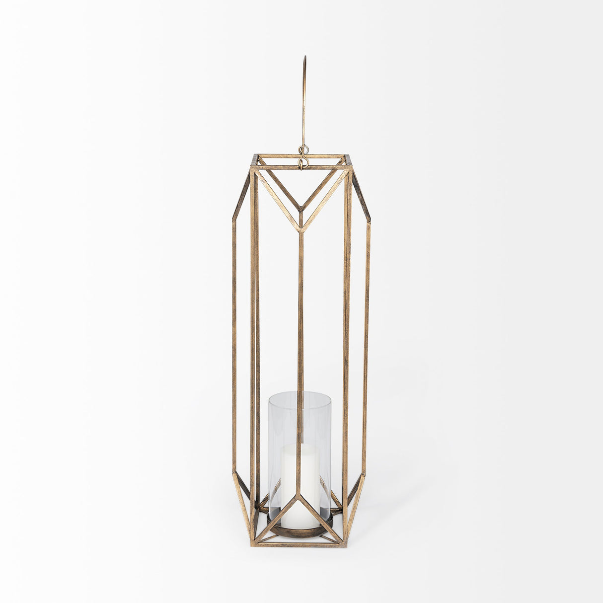 Ivy Large Gold Metal Geometric Cage Candle Holder Lantern by Mercana at Eve Furniture