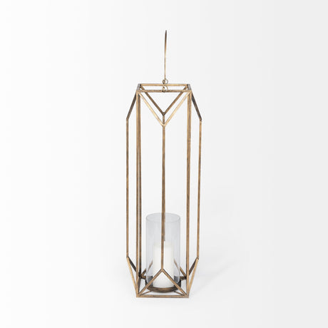 Ivy Large Gold Metal Geometric Cage Candle Holder Lantern by Mercana at Eve Furniture