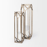 Ivy Large Gold Metal Geometric Cage Candle Holder Lantern by Mercana at Eve Furniture