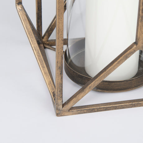Ivy Large Gold Metal Geometric Cage Candle Holder Lantern by Mercana at Eve Furniture