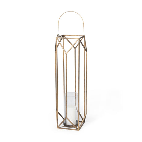 Ivy Large Gold Metal Geometric Cage Candle Holder Lantern by Mercana at Eve Furniture