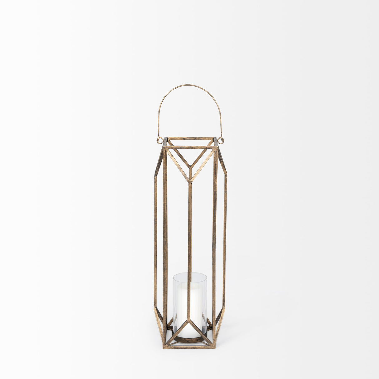 Ivy Small Gold Metal Geometric Cage Candle Holder Lantern by Mercana at Eve Furniture
