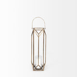 Ivy Small Gold Metal Geometric Cage Candle Holder Lantern by Mercana at Eve Furniture