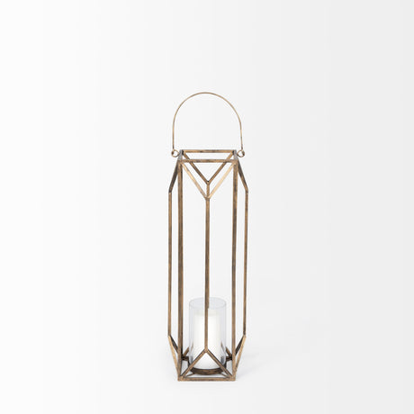 Ivy Small Gold Metal Geometric Cage Candle Holder Lantern by Mercana at Eve Furniture