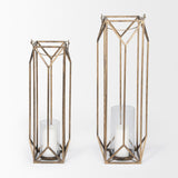 Ivy Small Gold Metal Geometric Cage Candle Holder Lantern by Mercana at Eve Furniture