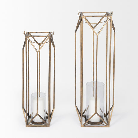 Ivy Small Gold Metal Geometric Cage Candle Holder Lantern by Mercana at Eve Furniture
