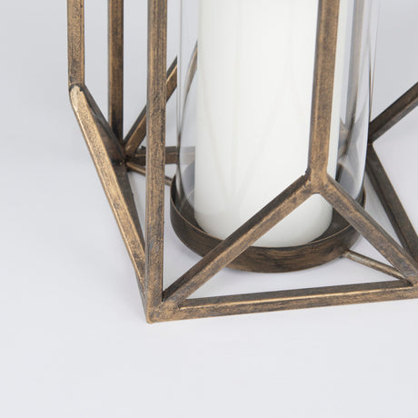 Ivy Small Gold Metal Geometric Cage Candle Holder Lantern by Mercana at Eve Furniture