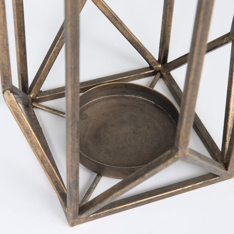 Ivy Small Gold Metal Geometric Cage Candle Holder Lantern by Mercana at Eve Furniture