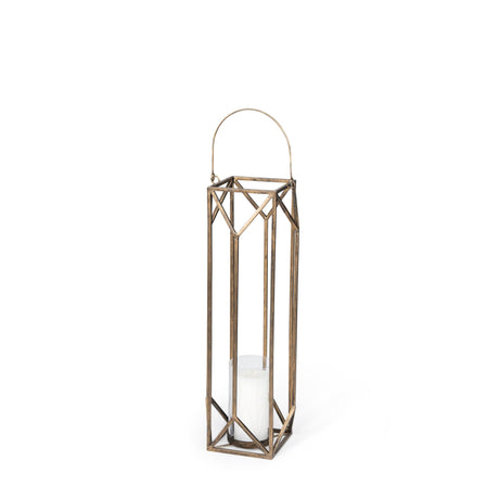 Ivy Small Gold Metal Geometric Cage Candle Holder Lantern by Mercana at Eve Furniture