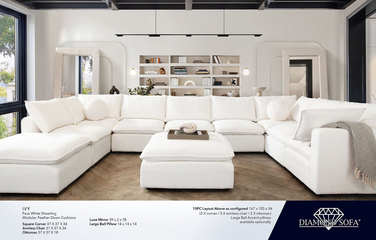 Ivy White Faux Shearling Reversible 4-Pc Sectional by Diamond Sofa at Eve Furniture