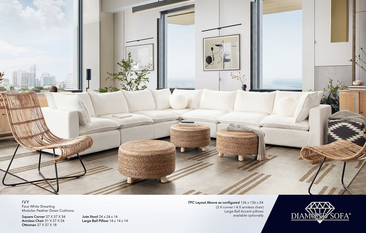 Ivy White Faux Shearling Reversible 4-Pc Sectional by Diamond Sofa at Eve Furniture