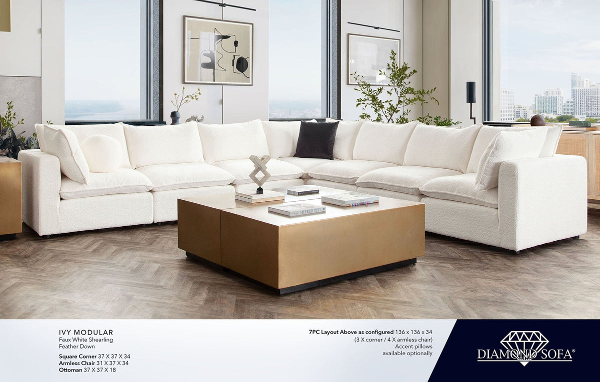 Ivy White Faux Shearling Reversible 4-Pc Sectional by Diamond Sofa at Eve Furniture