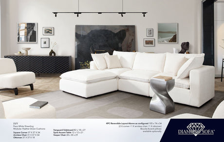 Ivy White Faux Shearling Reversible 4-Piece Sectional by Diamond Sofa at Eve Furniture