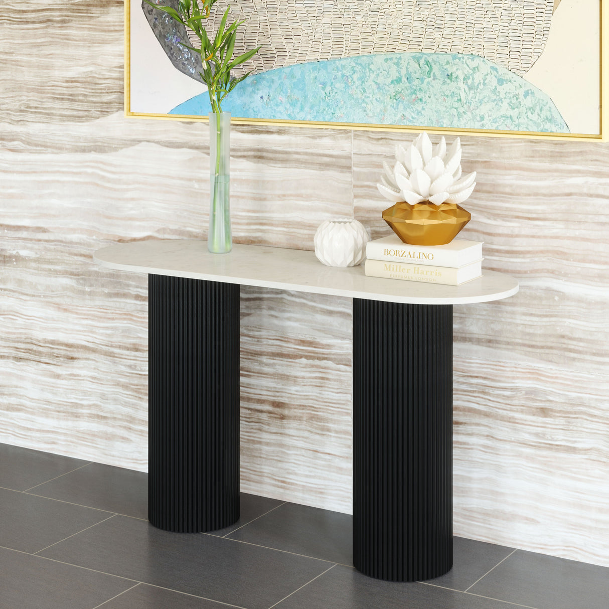 Izola White & Black Console Table by Zuomod at Eve Furniture