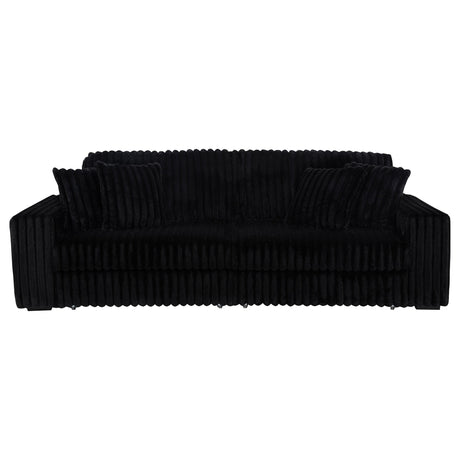 Jacana Corduroy Upholstered Dual Power Chaise Sofa Black by Coaster at Eve Furniture