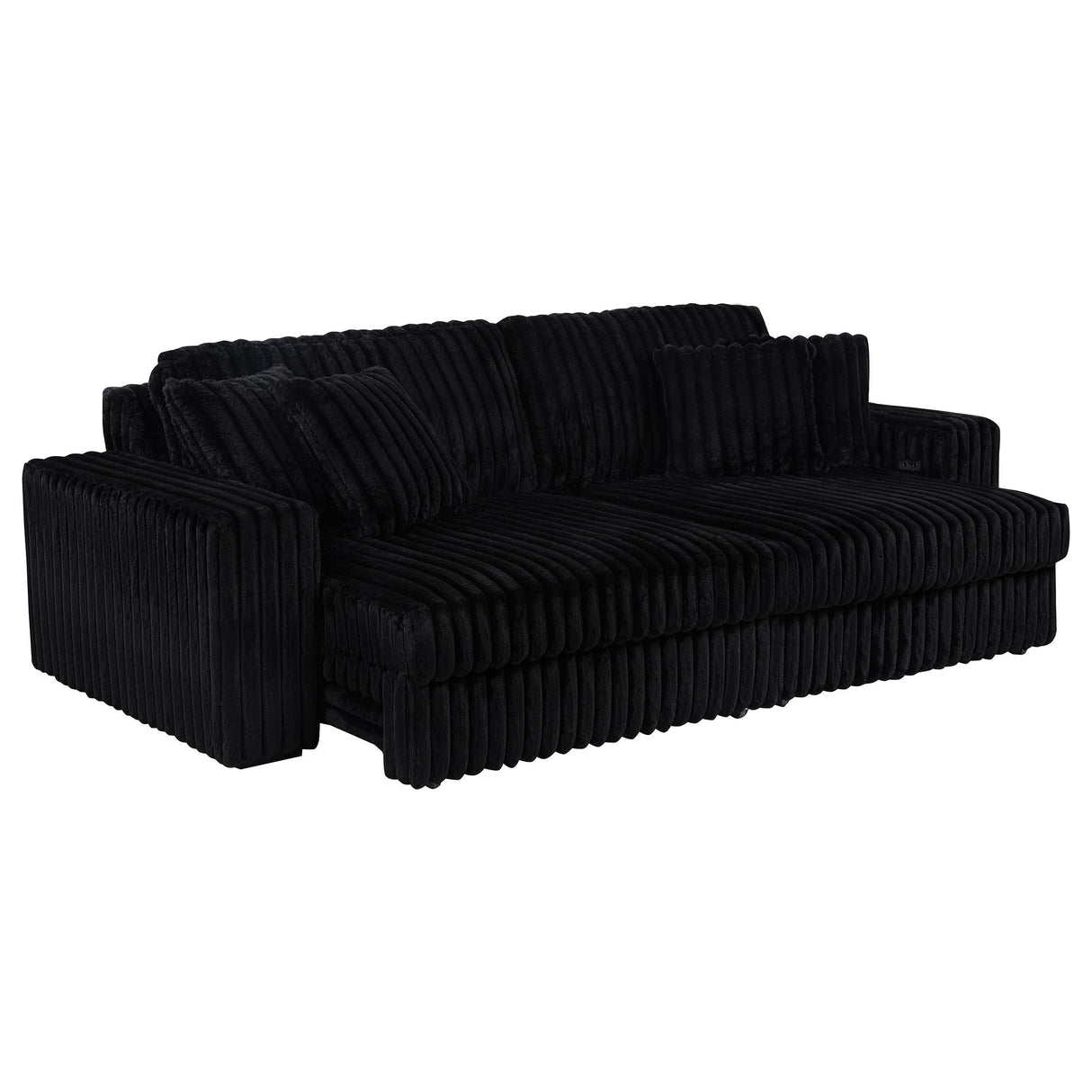 Jacana Corduroy Upholstered Dual Power Chaise Sofa Black by Coaster at Eve Furniture