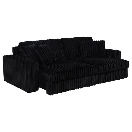 Jacana Corduroy Upholstered Dual Power Chaise Sofa Black by Coaster at Eve Furniture