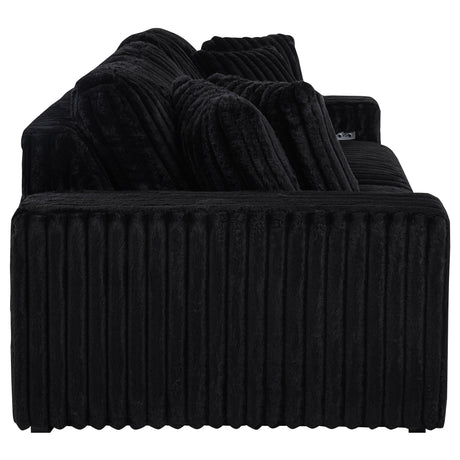 Jacana Corduroy Upholstered Dual Power Chaise Sofa Black by Coaster at Eve Furniture