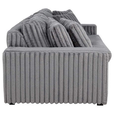 Jacana Gray Corduroy Upholstered Dual Power Chaise Sofa by Coaster at Eve Furniture